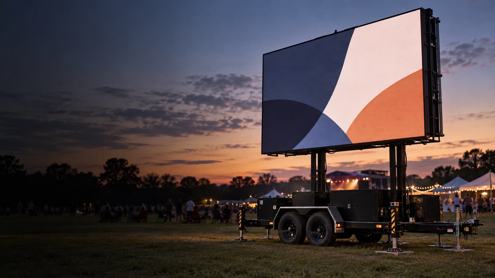 Conceptual mobile LED trailer deployment at dusk